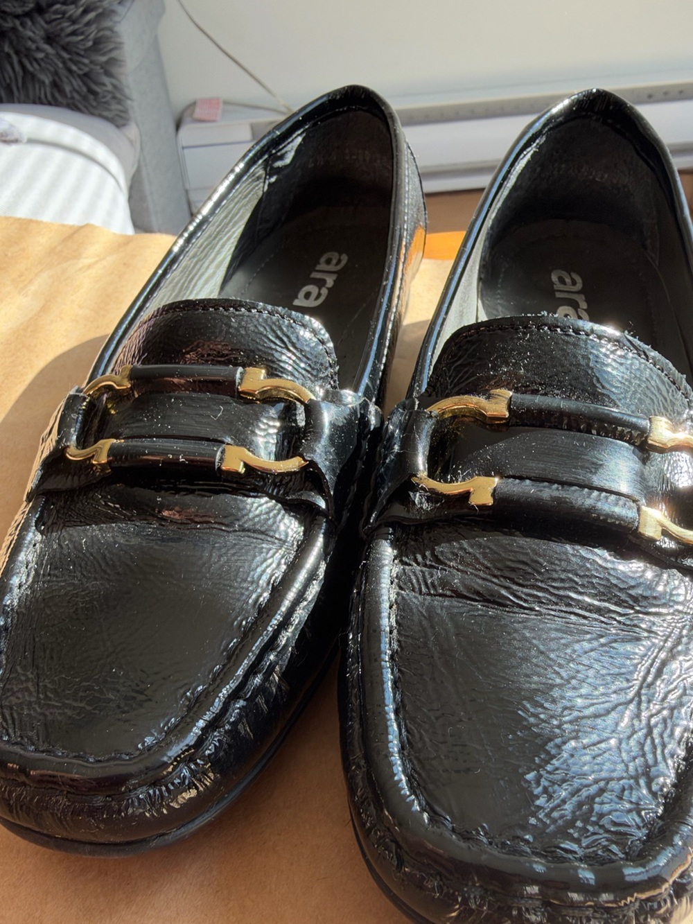 Ara Black Patent Leather Slip-On Loafers
